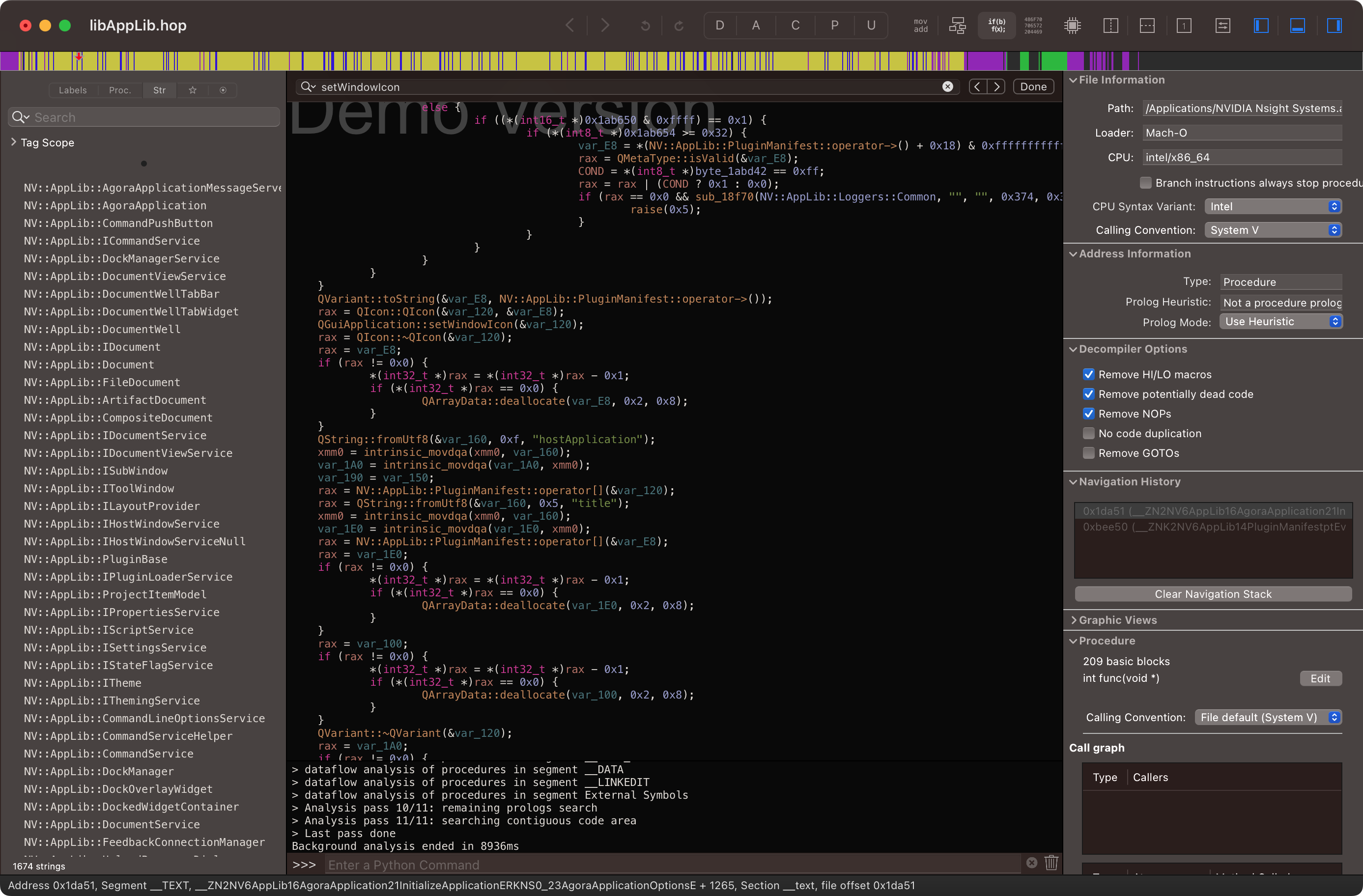 Screenshot of disassembling libAppLib with
Hopper